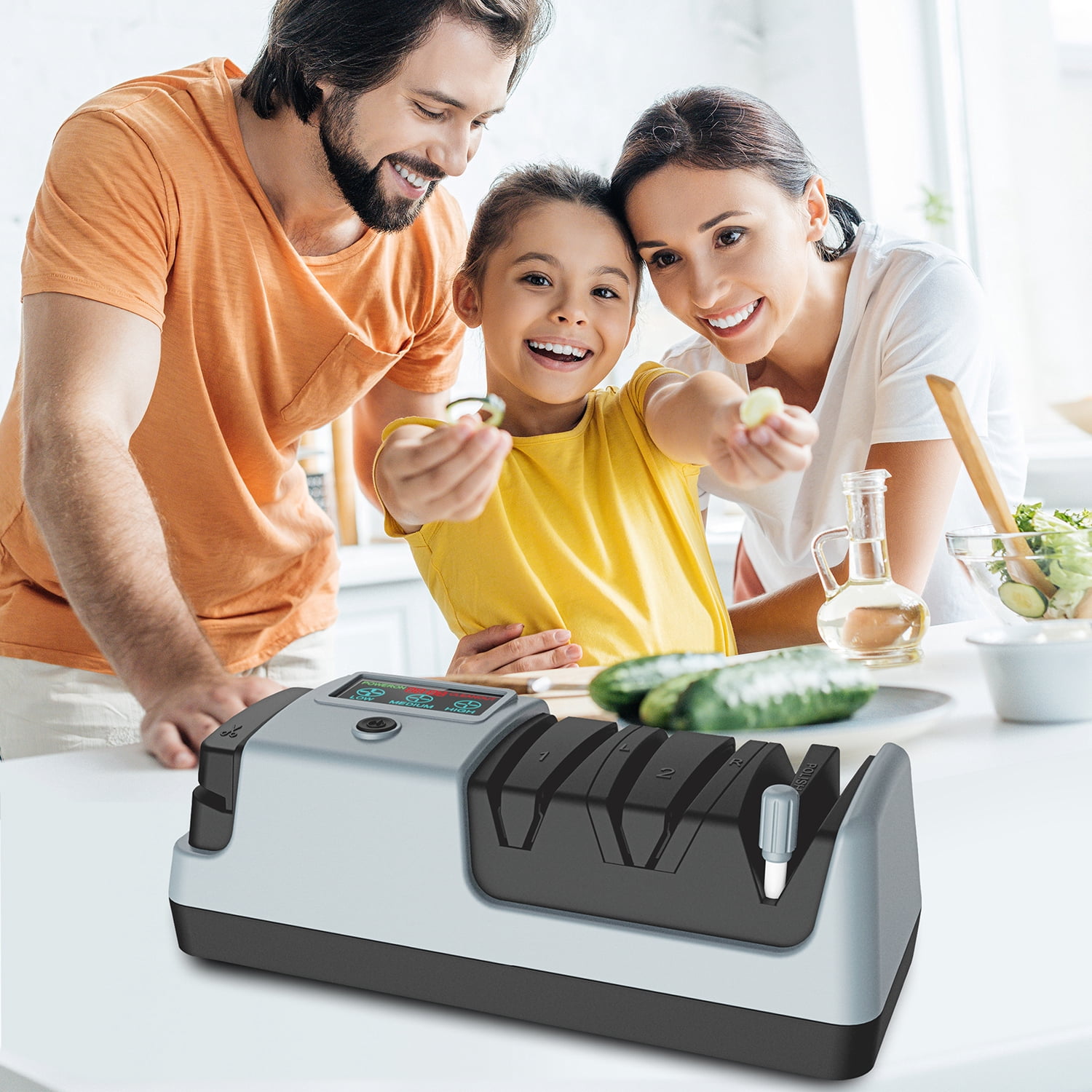 5 in 1 Electric Knife Sharpener- 3 Rotational Speed Adjustable Electric Knife Sharpeners, Suitable for Straight Blade Knives, Serrated Knives, Meat Cleaver Knives, Ceramic Knives&Scissors