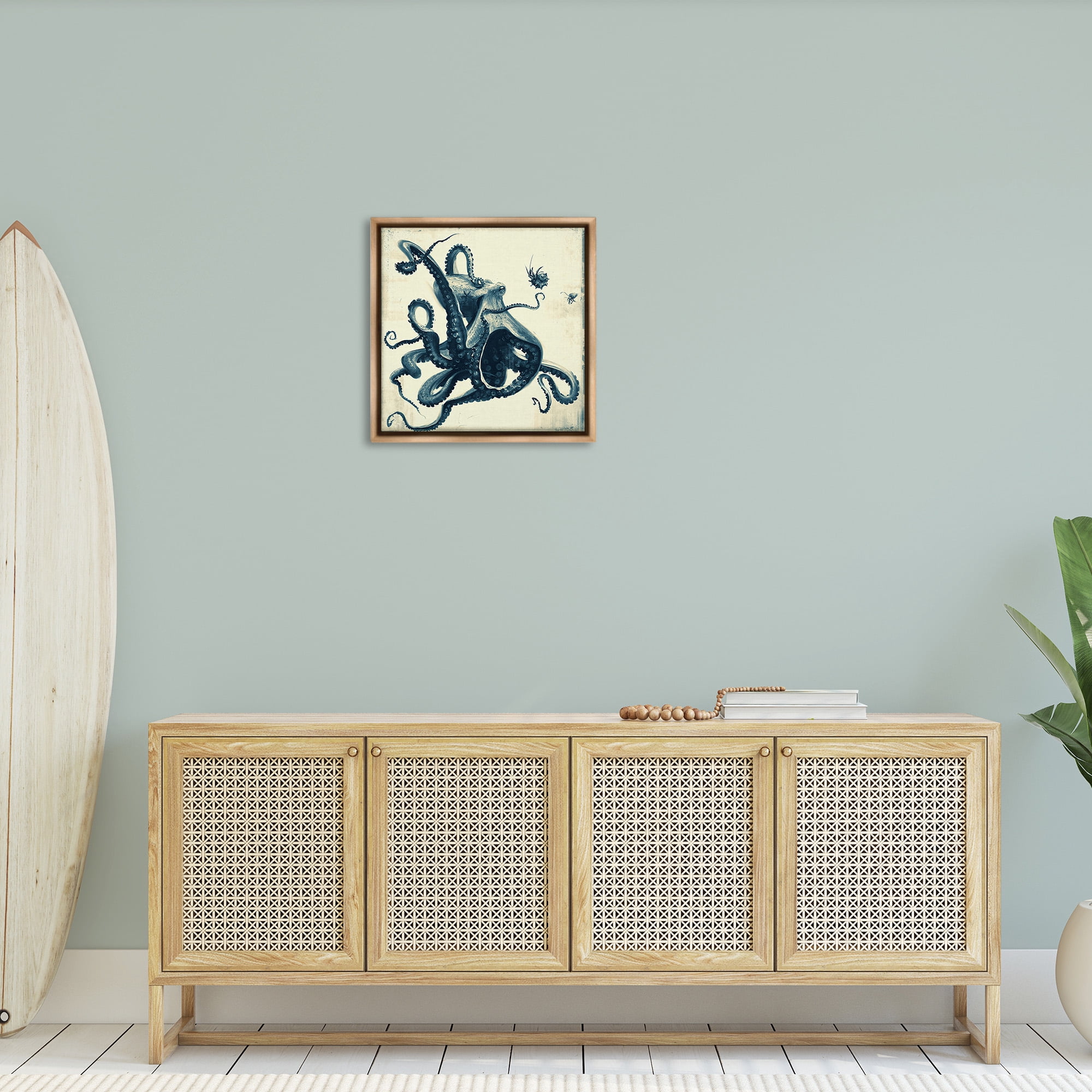 Stupell Industries Vintage Maritime Octopus Animals & Insects Painting Brown Floater Framed Canvas Art Print Wall Art, 25 x 25