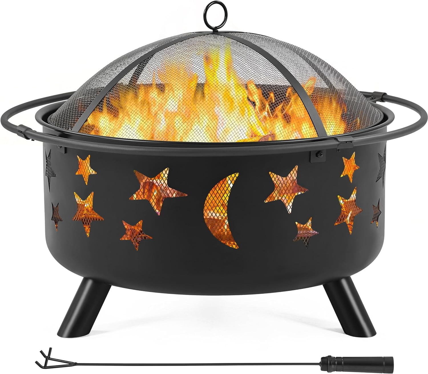 Fire Pit 36in Outdoor Wood Burning Fire Pits Wood Large Fire Bowl for Outside BBQ Bonfire Patio with Mesh Spark Screen, Poker and Rain Cover