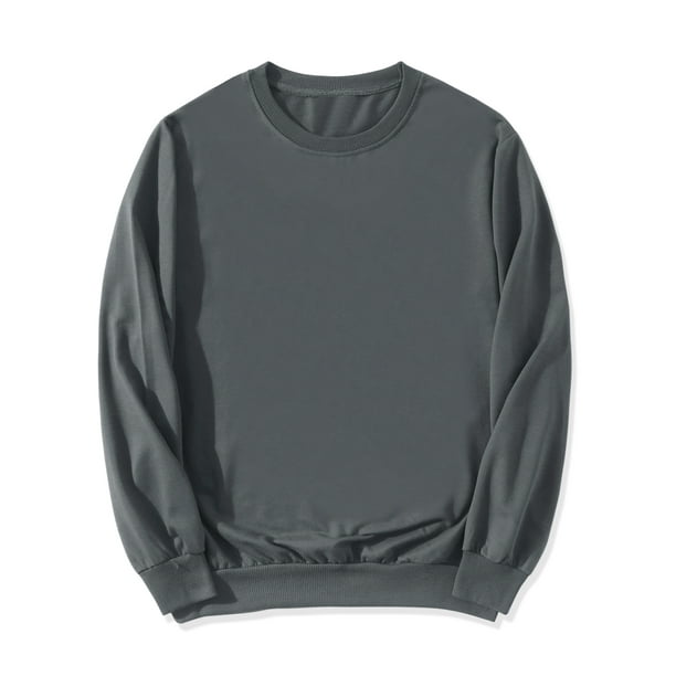 Sudadera de cuello redondo de color sólido de manga larga de ajuste regular básico informal para hombre Gris oscuro M
