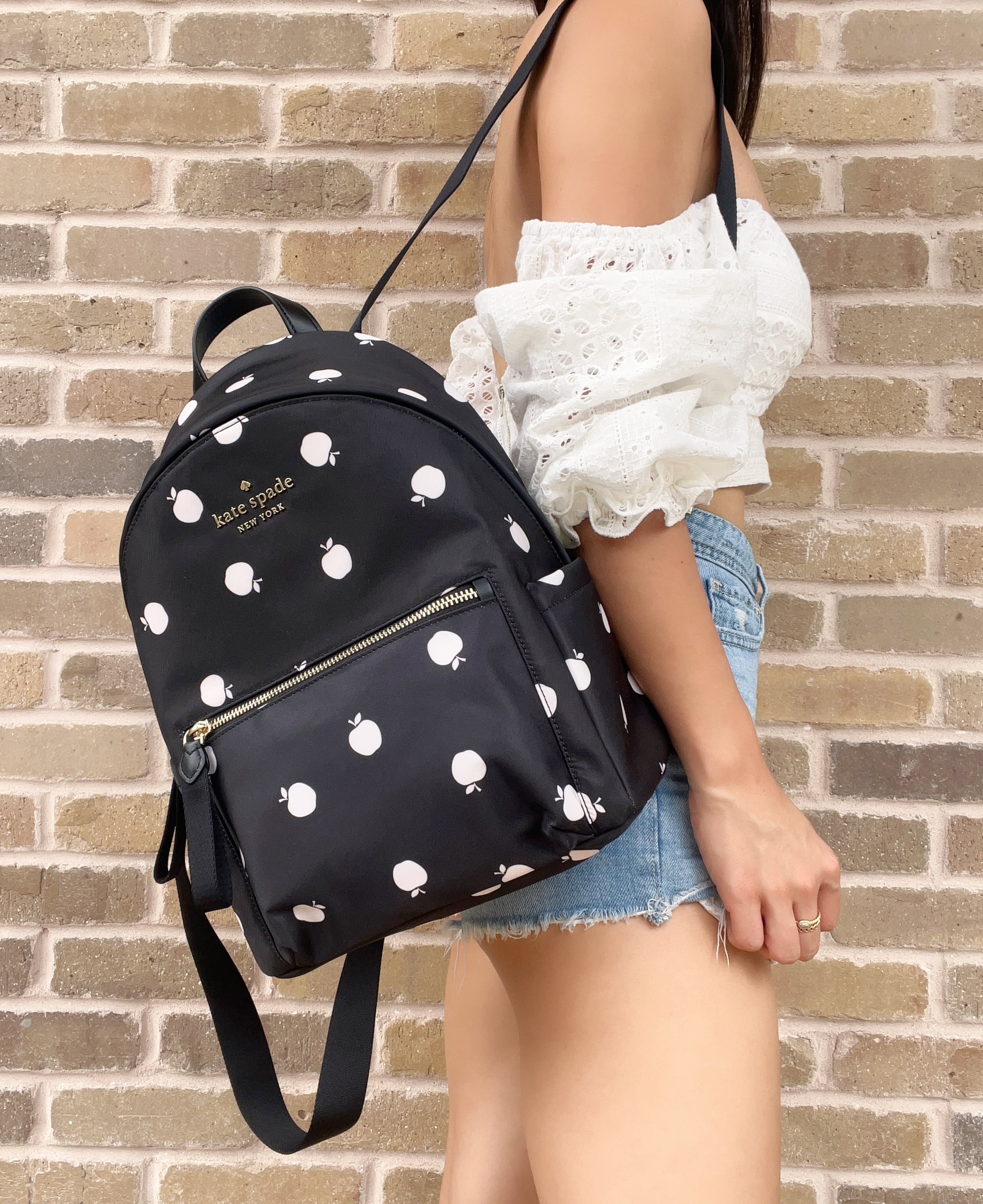 Kate Spade Chelsea Medium The Little Better Nylon Backpack Black Multi Apple  