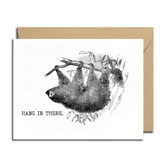 Inspirational Hang in There Sloth Card – Unique Vintage Design with Envelope – Perfect for Encouragement, Friendship, or Just Because