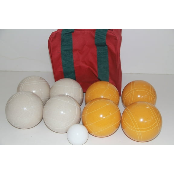 Italian/American Made, 110mm EPCO Bocce Set - Rustic Yellow/White Balls and Maroon/Green Bag
