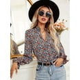 thumbnail image 2 of MORTTIC Women's Bohemian V-Neck Floral Print Long Sleeve Shirt Blouse, Ruffle Cuffs Dressy Casual Top, S, 2 of 4