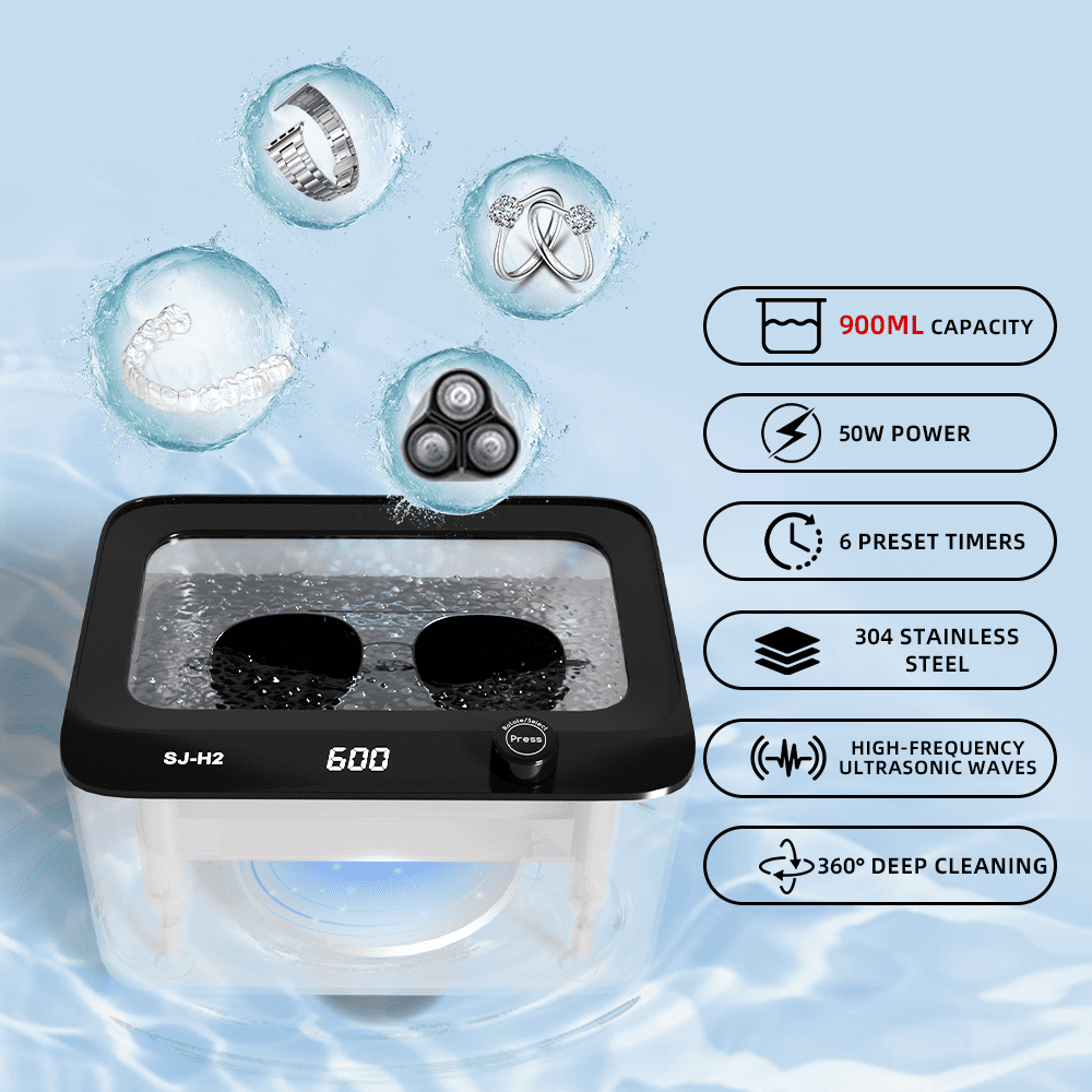 Ultrasonic Cleaner 900ML Ultrasonic Jewelry Cleaner 45kHz Denture Cleaning Machine for Jewelry/Rings/Eyeglasses/Watch Strap