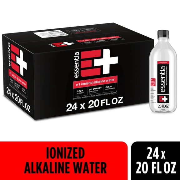 Essentia Ionized Alkaline Water, 9.5 PH until opened, 99.9% Pure, Bottled Water, 24PK