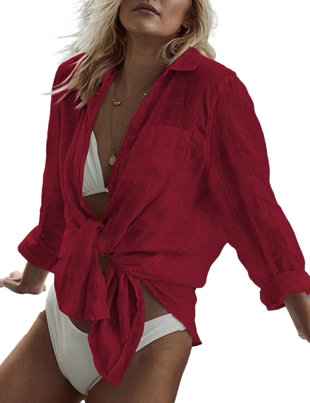 Bsubseach Long Sleeve Swim Cover up for Women Beach Cover up Shirt