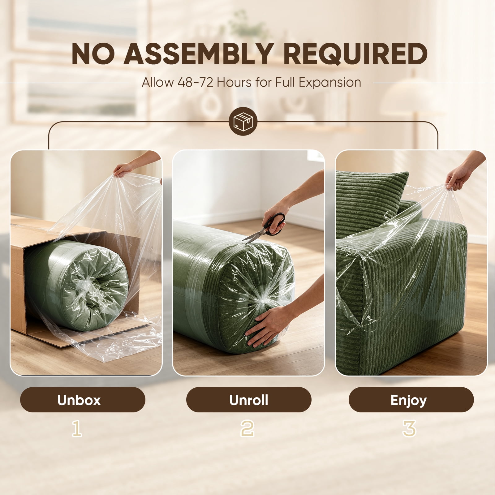 Lunale 95" Modular Sectional Sofa, L-Shaped Boneless Cloud Couch with Cup Holders, Modern Deep Seat Sofa for Living Room, Green (Right Facing Chaise)