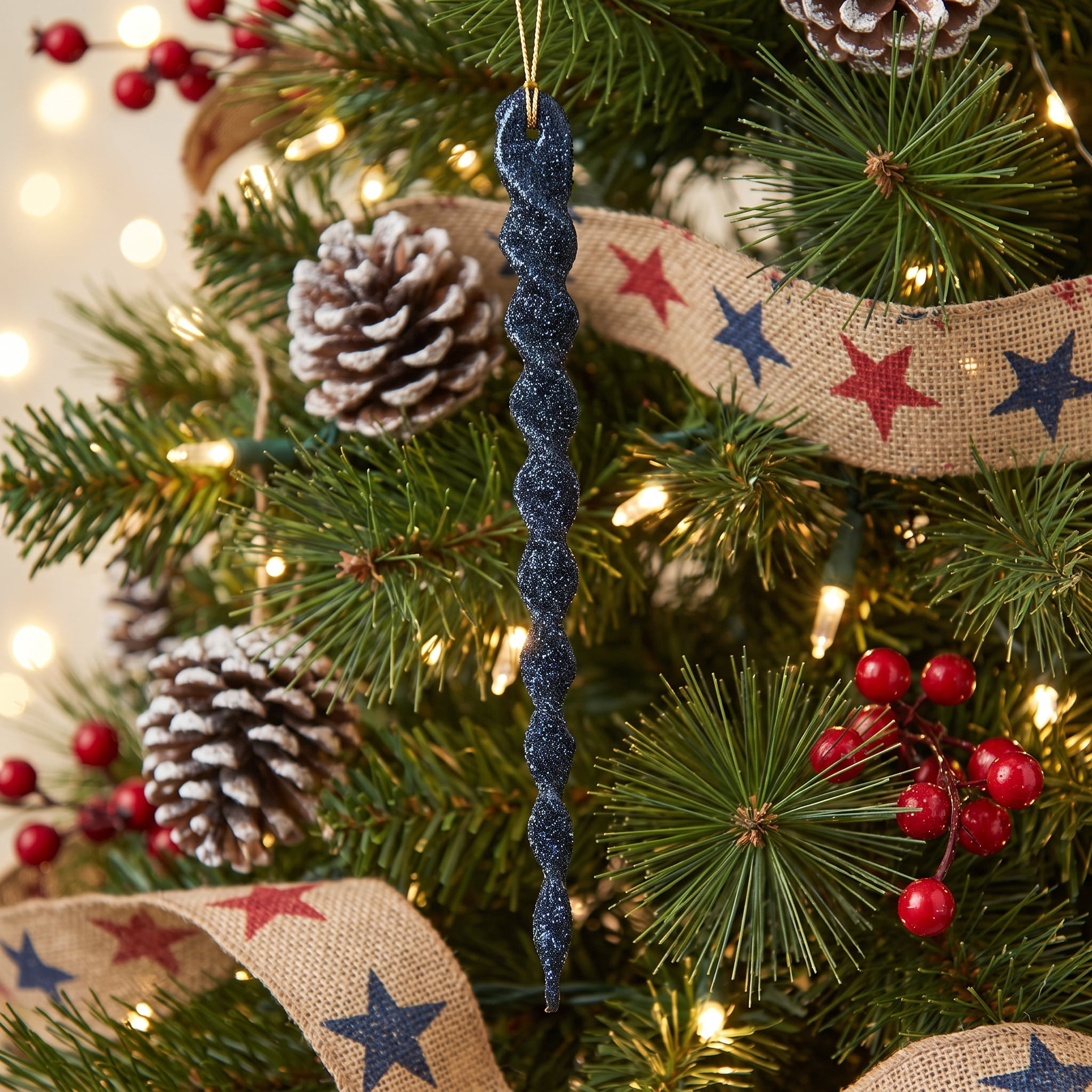 24-Count Navy Blue Glitter Icicle Christmas Ornaments, 5.3", by Holiday Time