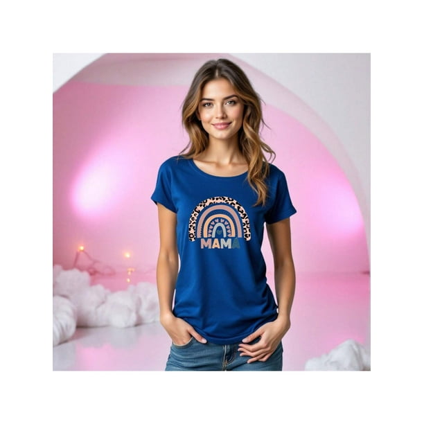 Playera Blusa De Mamá Estilo Arcoiris – Amor, Arcoíris y Corazones en Cada Suspiro Color Azul Talla Mediana Marca Emil SaEs