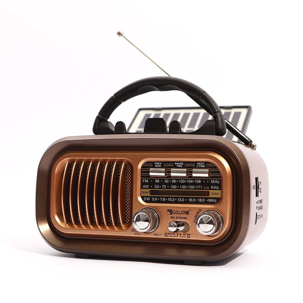 RX-628BTS AM FM Radio Operated By USB Cable/Solar Panels Rechargeable Excellent Reception Portable Radio Multi-function Retro Speaker Radio For Senior Running Walking Home
