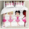 thumbnail image 1 of Ballet Duvet Cover Set King Size, Cute Little Happy Girl Ballerinas National Diversity Cartoon Childish Kids Design, Decorative 3 Piece Bedding Set with 2 Pillow Shams, Multicolor, by Ambesonne, 1 of 3