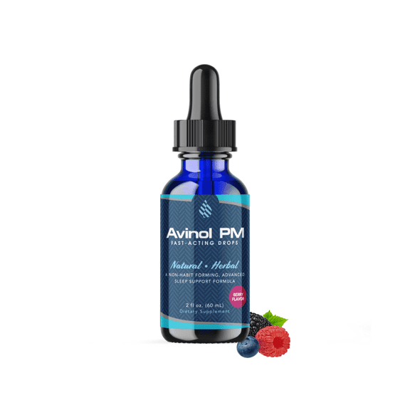 Avinol PM Sleep Drops – Natural Liquid Sleep Aid with Melatonin and Herbal Extracts – Berry Flavor – 2 fl oz