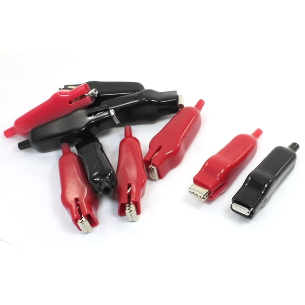 Pinzas de cocodrilo de metal cubiertas de plástico rojo y negro desechables de 7.5 cm, 10 piezas
