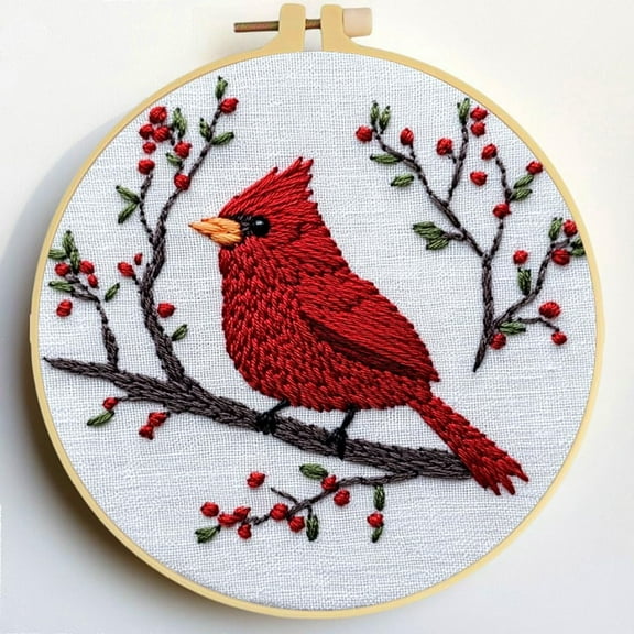Punch Needle Kits Red Cardinal on Tree Embroidery Starter Set with Hoop Easy for Beginners DIY Stress Relief Handmade Craft Hobby and Home Decor 20x20cm-1