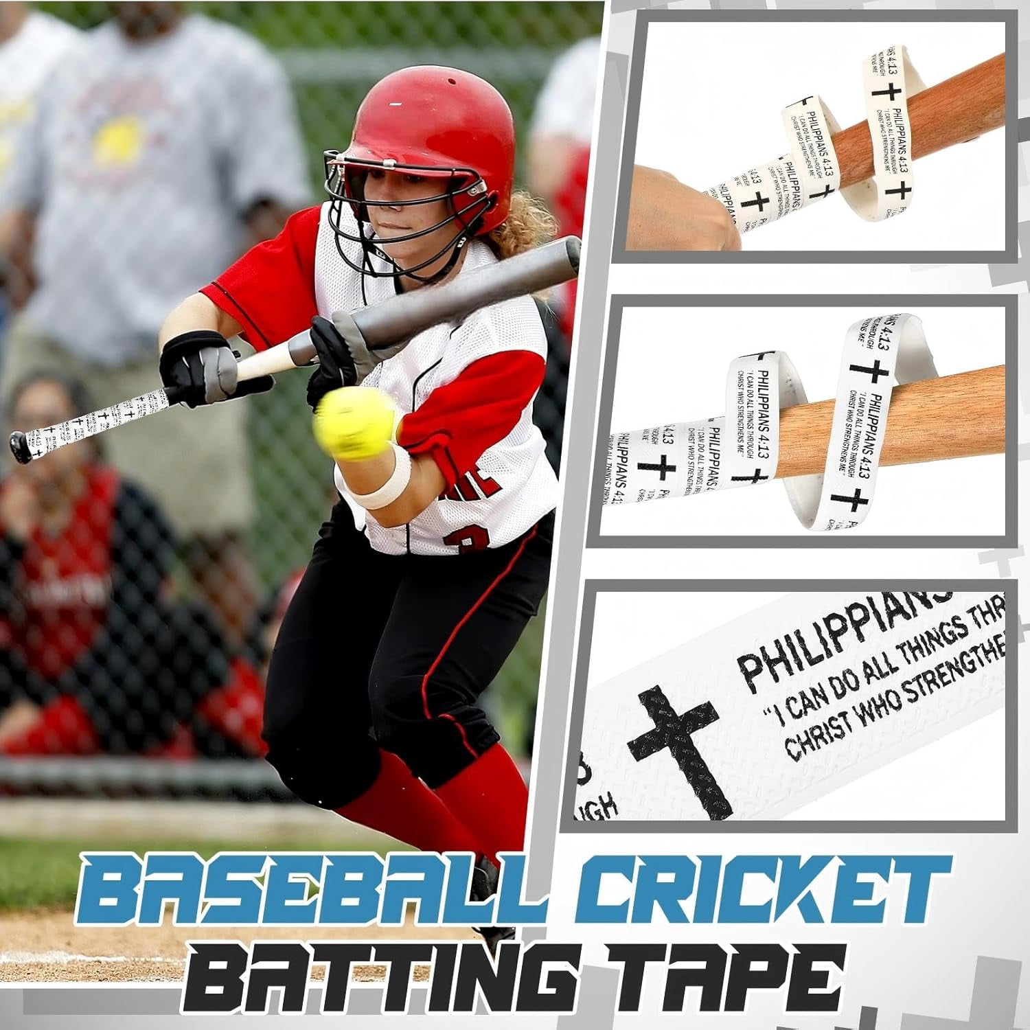 NestE-Christian Baseball Bat Grip Tapes 1.5mm Faith Cross Bat Grip Tape, Precut Full Adhesive Baseball Wrist Tape Scripture Design Non-Slip Religious Baseballs Grips Tapes