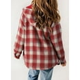 thumbnail image 3 of Womens Plaid Shacket Jacket Long Sleeve Button Down Fleece Hooded Jackets Warm Coat, 3 of 6