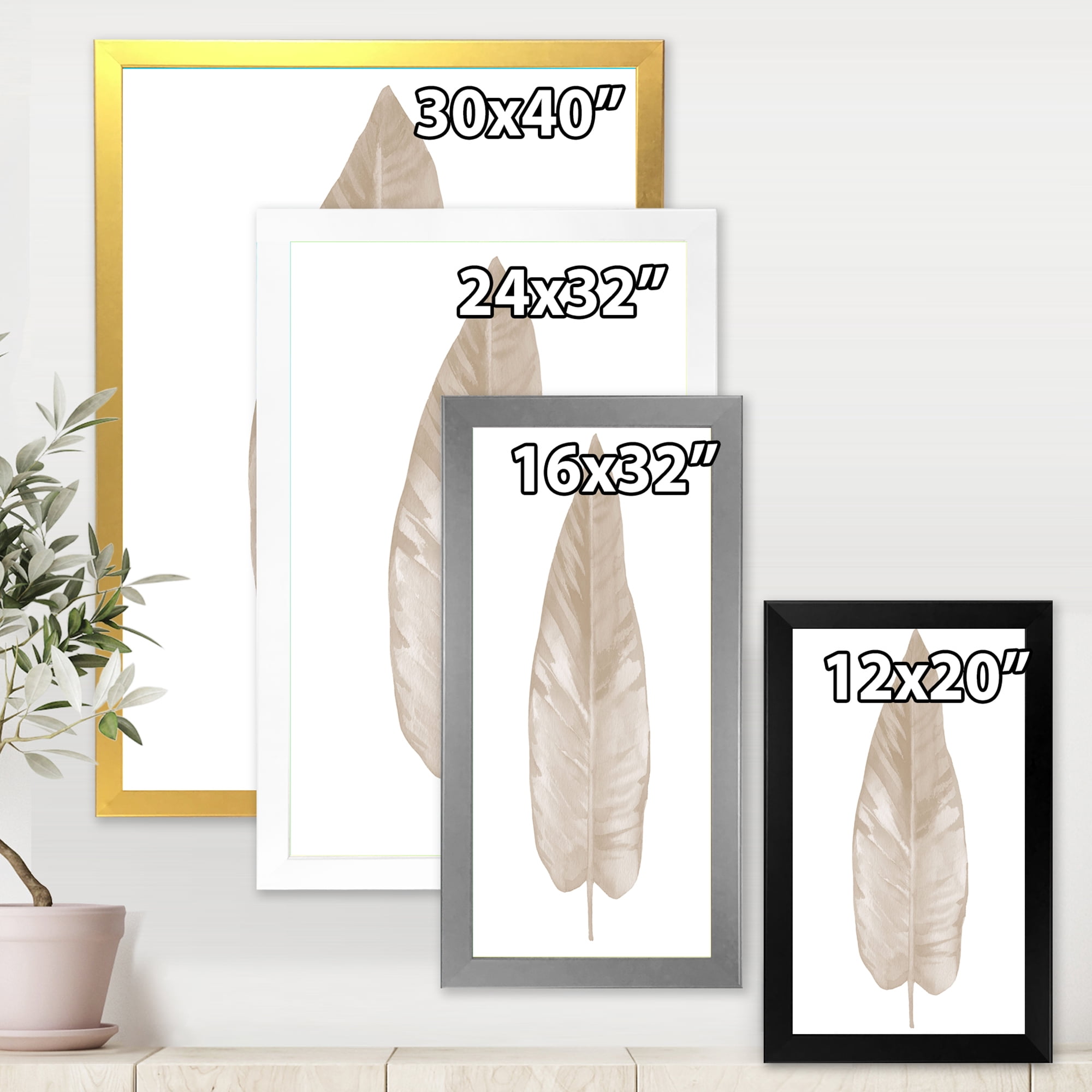 Designart 'Dried Leaf Plant Beige On White Background' Traditional Framed Art Print