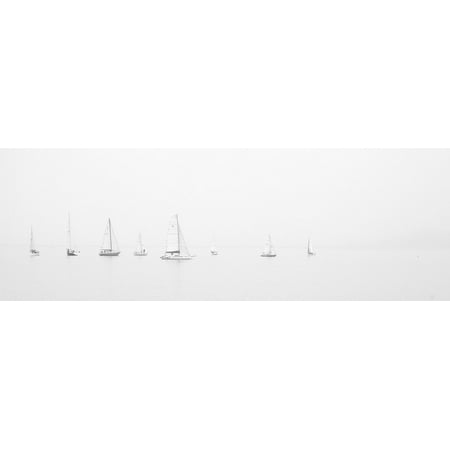 Canvas Print Foggy Ocean Misty Boats Sailing Boats Sailing Stretched Canvas 10 x