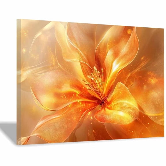 Mudket Framed Canvas Wall Art Ready to Hang, Orange Floral Wall Art, Luxury Abstract Flower Wall Decor, Floral Prints for Living Room Bedroom Cafe Wedding Decor - 12"L x 8"W