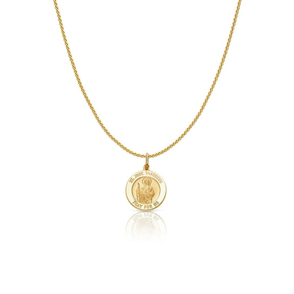 Ioka-14K Yellow Gold St. Jude Thaddeus Pray For Us Charm Pendant with 0.9mm Wheat Chain Necklace - 16"