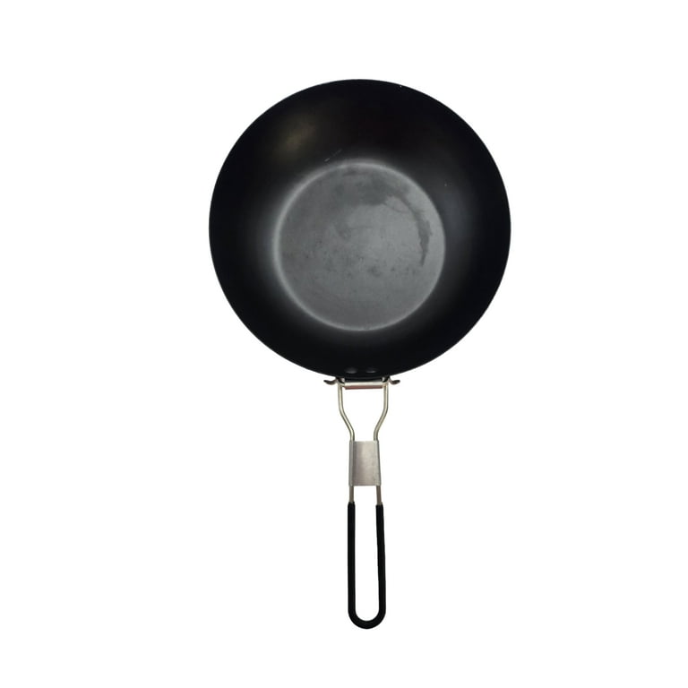 Ozark Trail 9.5 inch Camping Frying Pan Black Carbon Steel with Folding Handle, Size: Regular