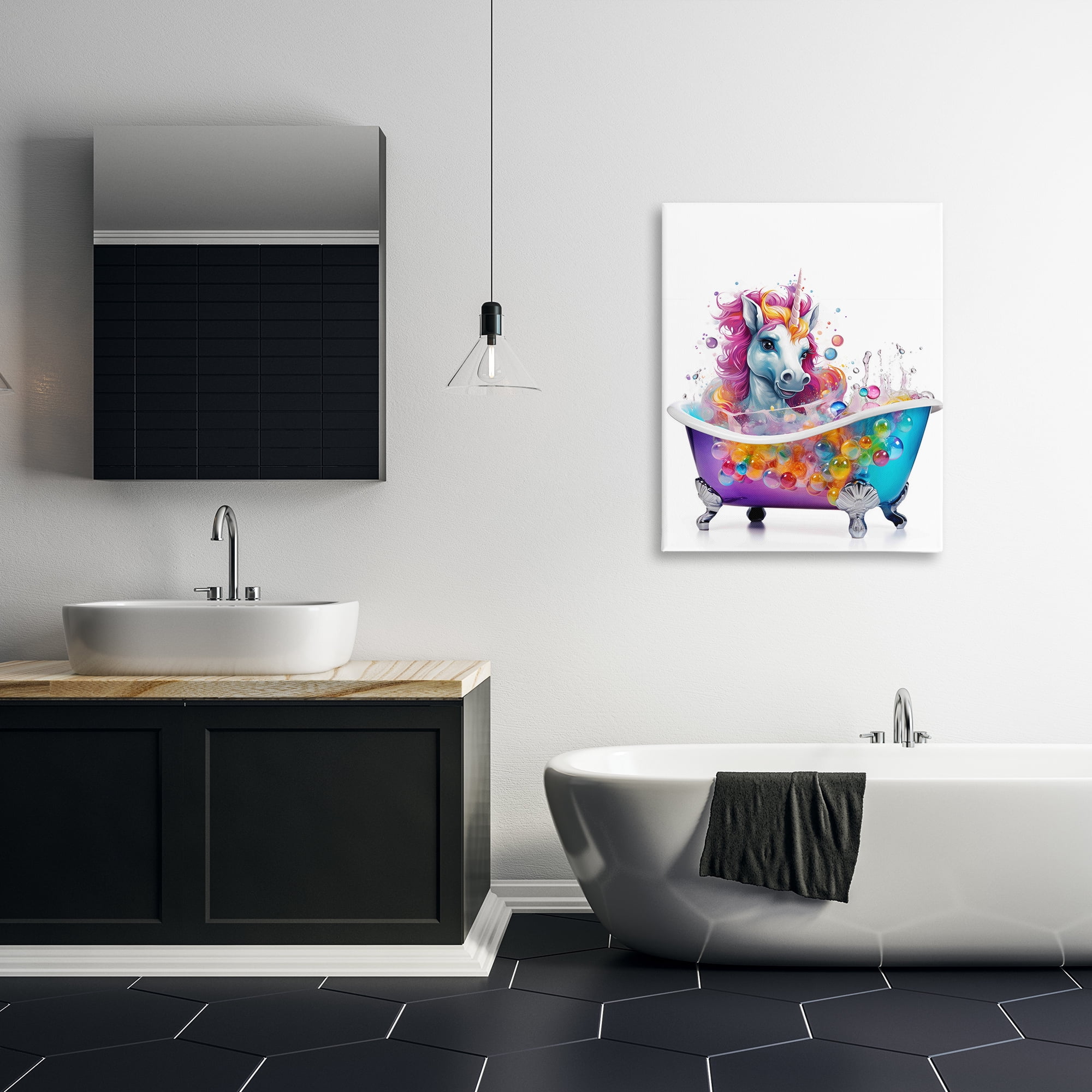 Stupell Industries Rainbow Bubbles Unicorn Typography Painting Gallery Wrapped Canvas Art Print Wall Art, 30 x 40