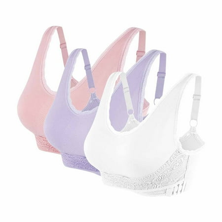 LYEAA Lace Bras for Women Wireless 3 Pack of Push Up No Wire Padded Full Figure Adjustable Strap Everyday Bra Under Outfit Bra Solid Breathable Cool Yoga Bra Sleep Bra Shapewear Bra Multi-color XL