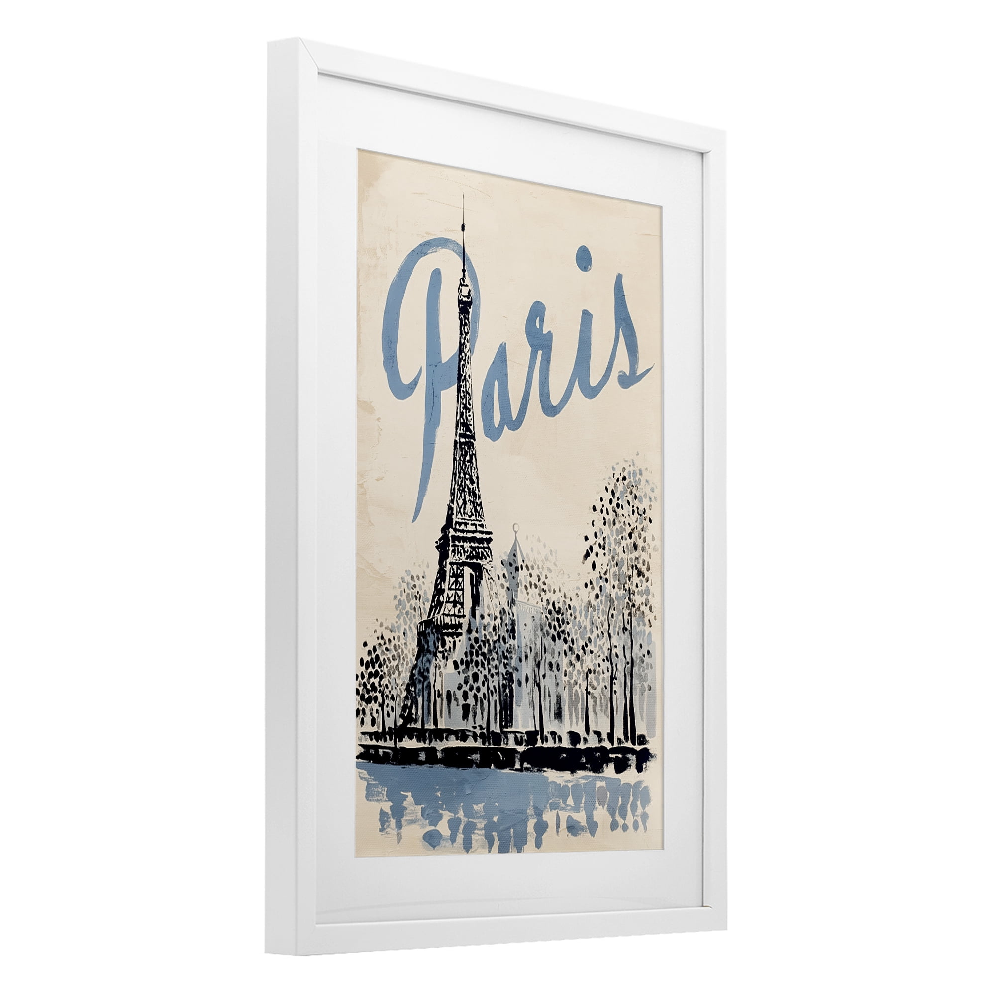 Stupell Industries Blue & Beige Paris Travel White Framed Print Under Glass, design by Annabelle Hall