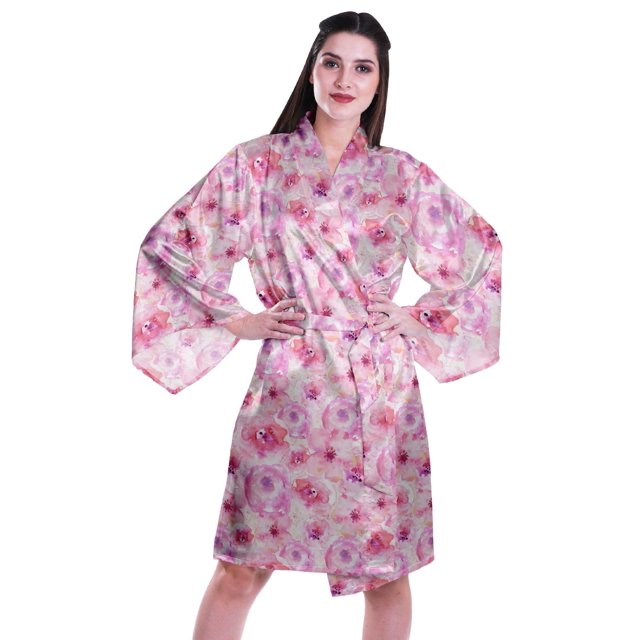 Moomaya Printed Womens Kimono Sleeve Robes Satin Silk Getting Ready Bridal Robe Coverup