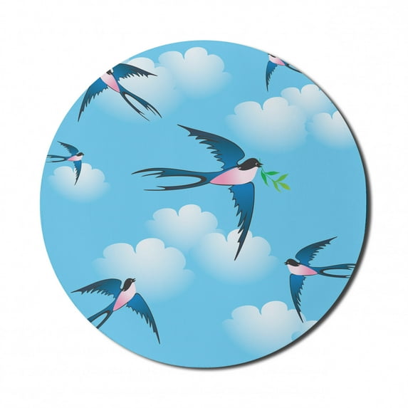 Birds Mouse Pad for Computers, Illustration of Blue Swallow Bird Among the Clouds Known As Hirundo Atrocaerulea, Round Non-Slip Thick Rubber Modern Gaming Mousepad, 8" Round, Multicolor, by Ambesonne