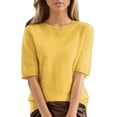 thumbnail image 4 of LEKODE Crew Neck Cap Sleeve Knit Pullover Tops for Women, Cropped Hem Lightweight Knit Sweater for Office Work and Daily Casual Wear C Yellow S, 4 of 9