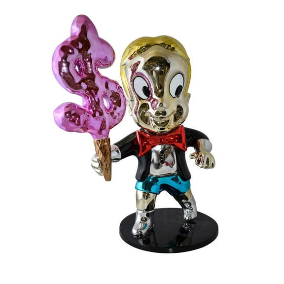 Nifao Cartoon Monopoly Boy with Money Cotton Candy Resin Statue – Home Office Decor Sculpture, 15"L x 24"W x 31"H