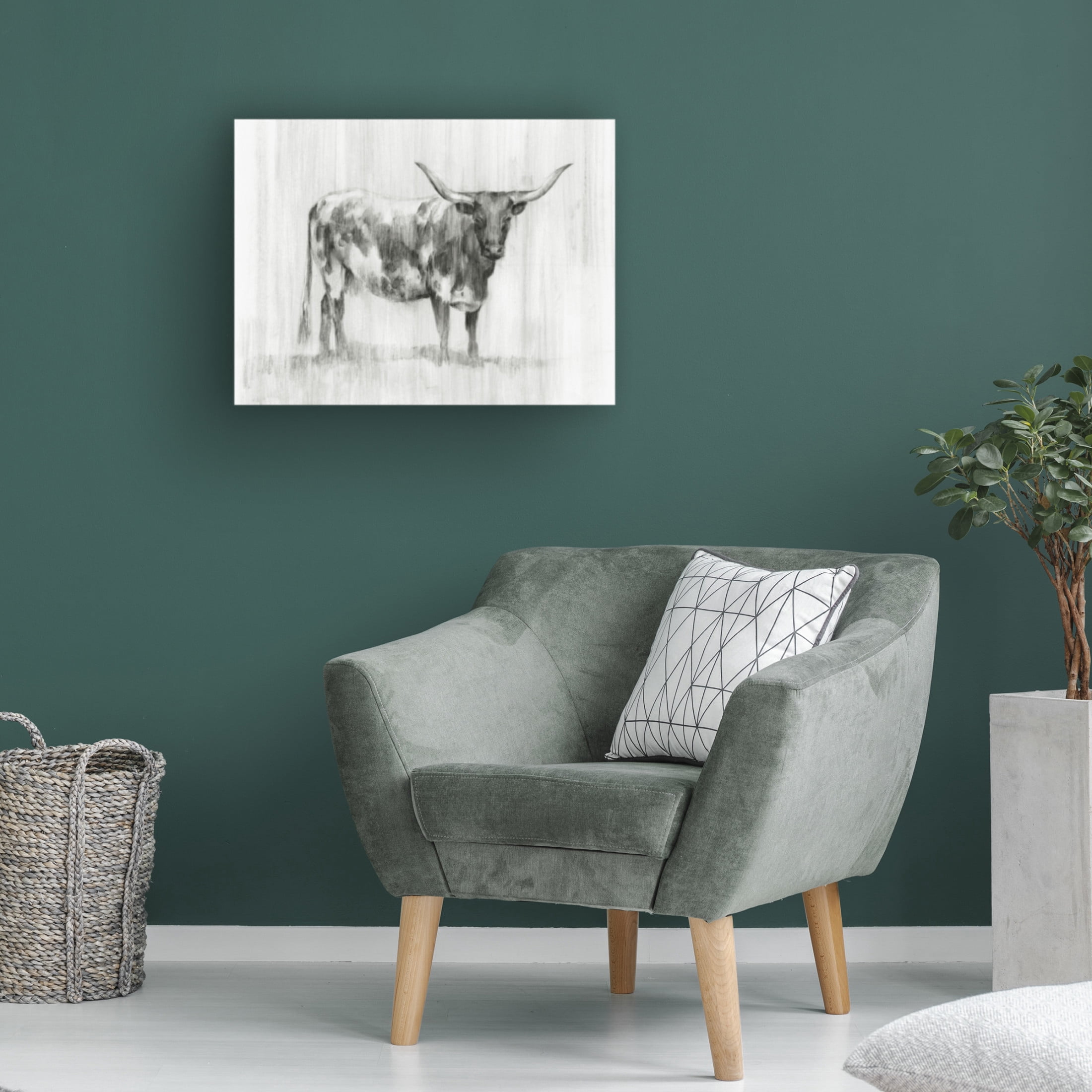 Canvas Wall Art - Ethan Harper 'Rustic Bovine I' Wall Art for Living Room, Bedroom, or Office Décor by Trademark Fine Art - 47 x 35 Inches