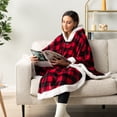 thumbnail image 4 of PAVILIA Wearable Blanket for Adult Women, Cozy Plush Fleece Blanket Poncho Cape with Hood, Super Soft Shawl, Angel Wrap Throw for Office, Black and Red Buffalo Plaid Checkered, 4 of 10