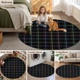 thumbnail image 6 of Black Geometric 6ft Round Rugs, Vintage Grid Plaid Colorful Lines Washable Non-Slip Area Rugs for Living Room Bedroom Kitchen, Soft Low Pile Dining Room Kicthen Circle Carpet, Indoor Floor Rug, 6 of 9
