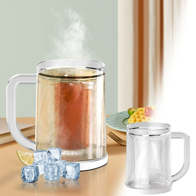 weibbin Simply Green Solutions - Clear Freezer Mug, Frozen Beer Mugs for Freezer, Double Walled Beer Mug, Freezer Cups for Drinks, Insulated Plastic Beer Mugs with Handles