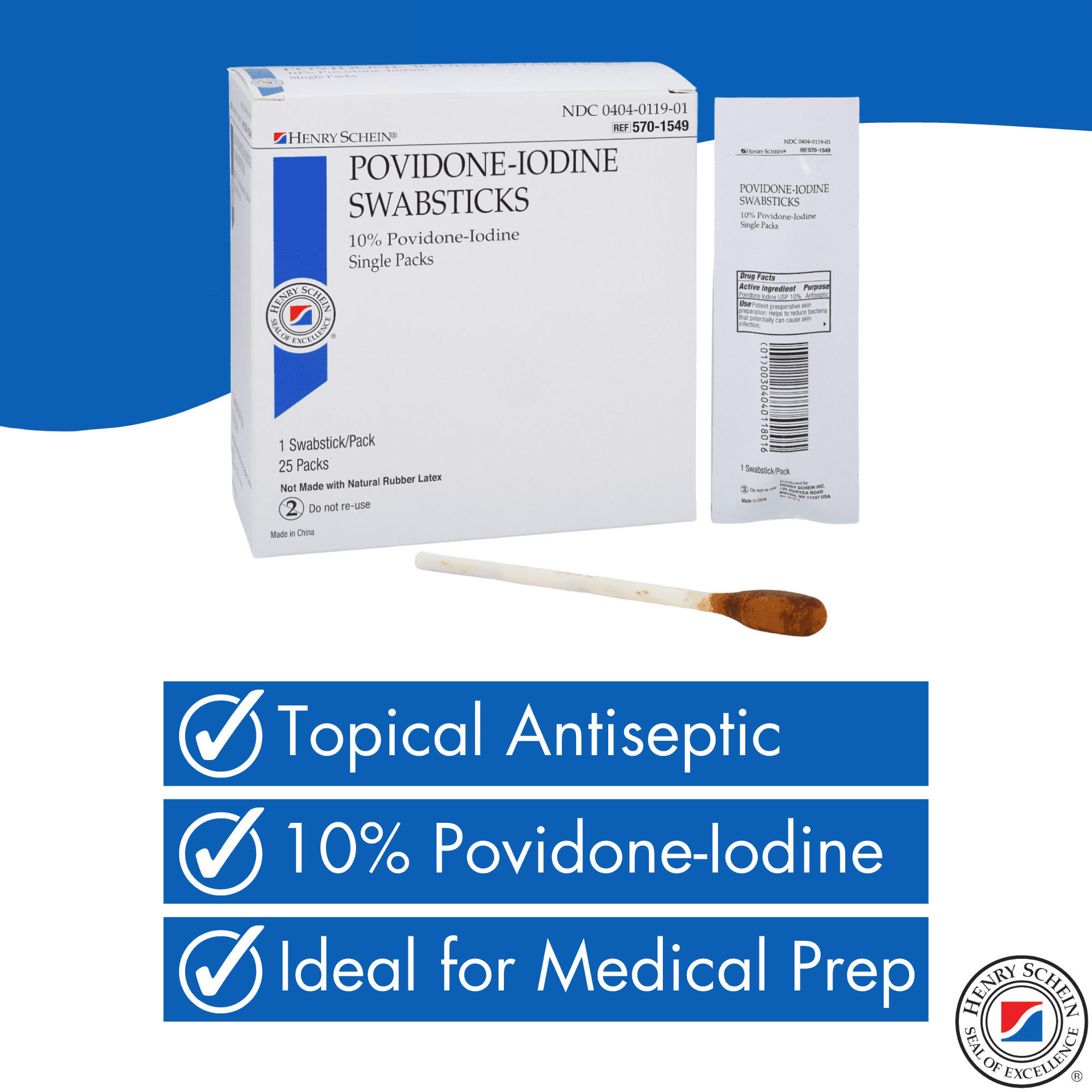 Prep Povidone-Iodine Swabsticks 1's- Sterile, Antiseptic for Skin Preparation, Individually Packed, 10% Povidone-Iodine- 50 Count (Pack of 2)