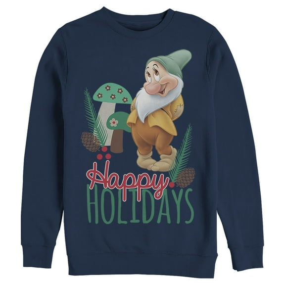 Men's Snow White and the Seven Dwarfs Snow White and the Seven Dwarfs Happy Bashful Holidays  Sweatshirt Navy Blue X Large