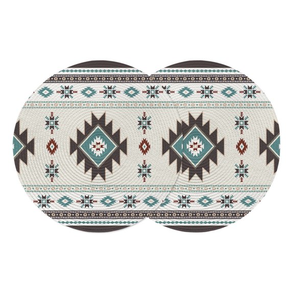 Round Placemats Green Bohemian 15 inch Set of 2 Table Mats for Dining Table Southwest Tribal Geometric Heat Resistant Non-Slip Kitchen & Home Decorative Place Mat Set