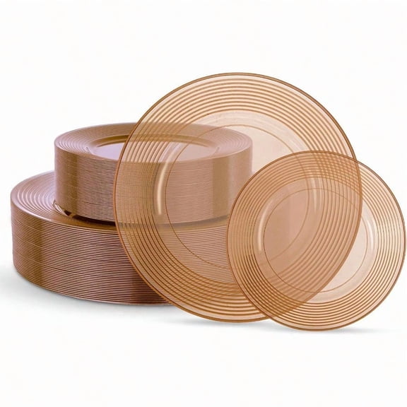 100PCS Clear Brown Plastic Plates - Heavy Duty Plastic Plates Disposable for party Wedding - Serve for 50Guests party 10inch 7inch (Mocha Mousse)