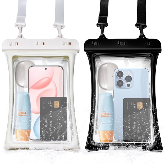 NexTone 2‑Pack Floating Waterproof Phone Pouch Up to 10", IPX8 Dry Bag with Widening Adjustable Lanyard, for iPhone 17 16 Pro Max Galaxy S25 S24, Beach Cruise Travel Essentials
