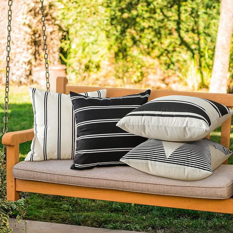 Pack of 4 Outdoor Throw Pillow Covers 18x18 Inch Waterproof Modern Geometry Decorative Square Garden Cushion Cases/Shell for Couch Patio Furniture Tent Balcony (Black)