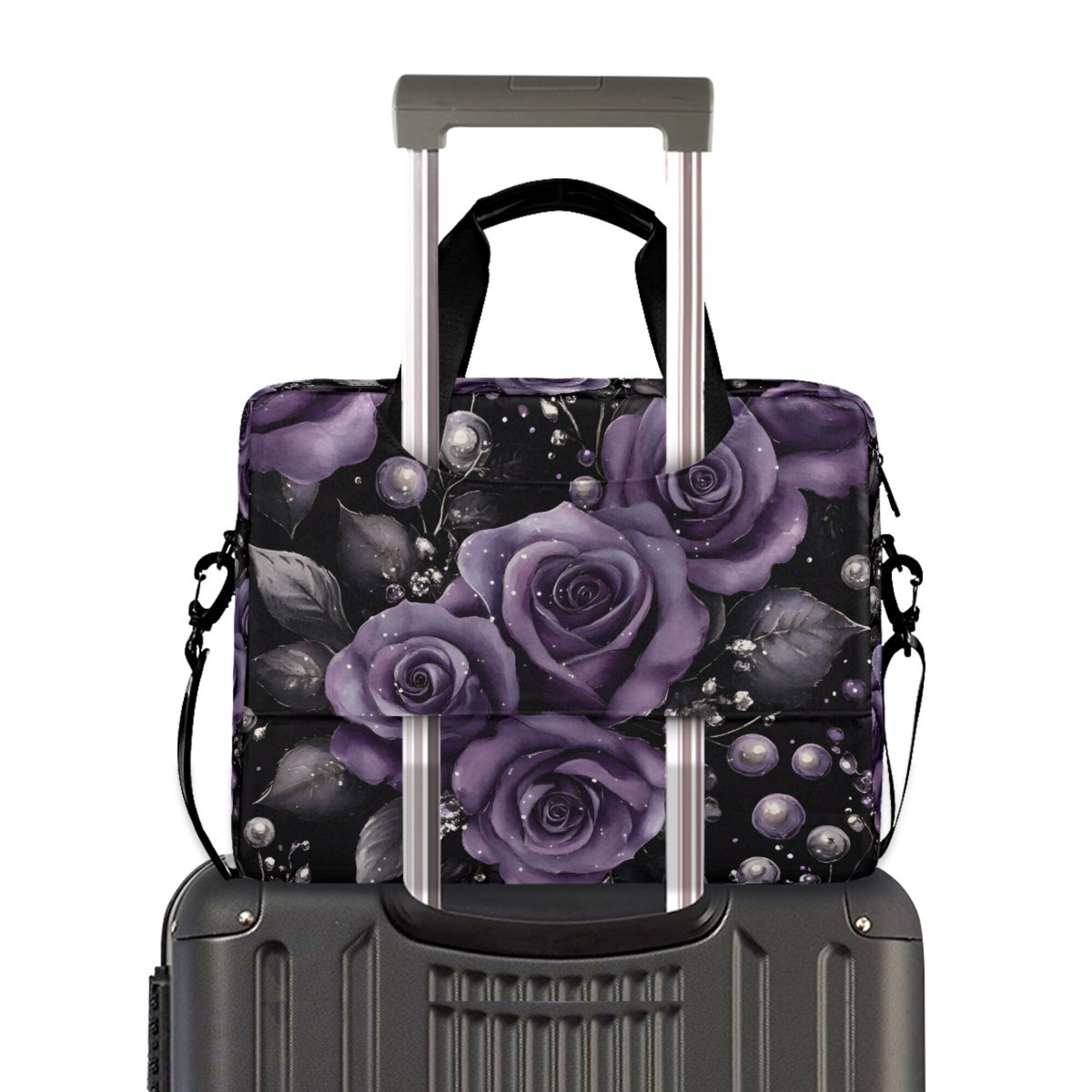 FORMRS 16" Laptop Bag Carrying Sleeve Case with Handle Travel Shoulder Briefcase, Purple Roses