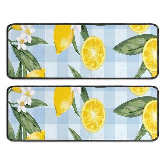 Kitchen Rugs Sets Of 2,Yellow Lemon Fruit Flowers BlueWhite Pattern Anti Fatigue Kitchen Mat Rugs Non Slip Washable,Decorative Kitchen Floor Mats for Kitchen,Sink,Laundry,17"x47" 17"x47"