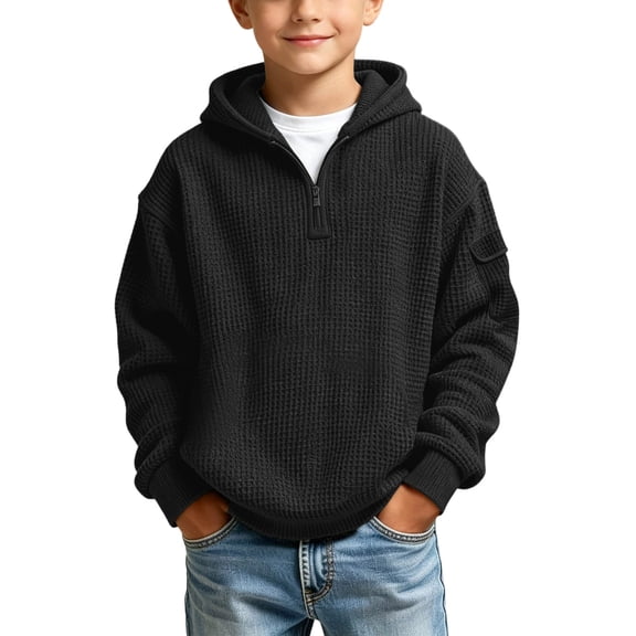OGLCCG Boys Waffle Knit Hoodie 1/4 Zip Hooded Sweatshirts Kids Long Sleeve Pullover Tops Lightweight Hoodies for Boys Size 3-14