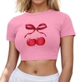 thumbnail image 2 of Women T Shirts Short Sleeve Crop T Shirt Round Neck Basic Solid Color Top with Printed Womens Tops Trendy Pink XXL, 2 of 4
