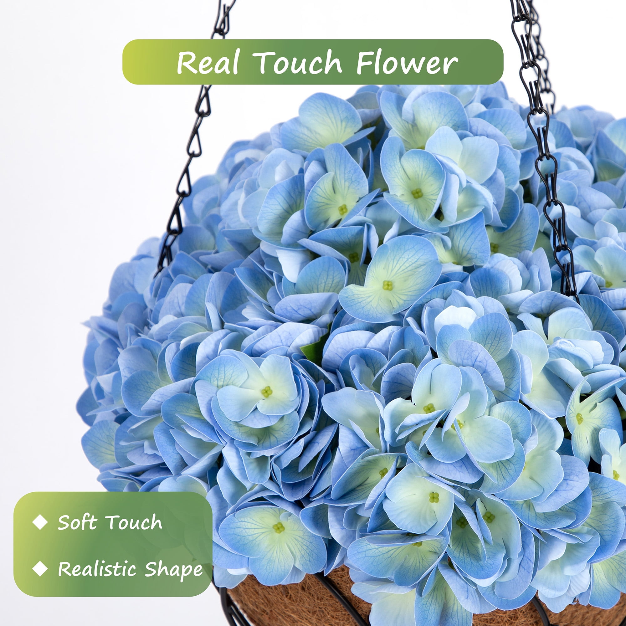 RosyHaven 2Pack Hanging Hydrangea Artificial Flowers with Real Touch Large Bule Hydrangea Flowers,Outdoor Faux Flower Hanging Basket for Spring Summer Porch Balcony Yard Garden Patio Home Decor