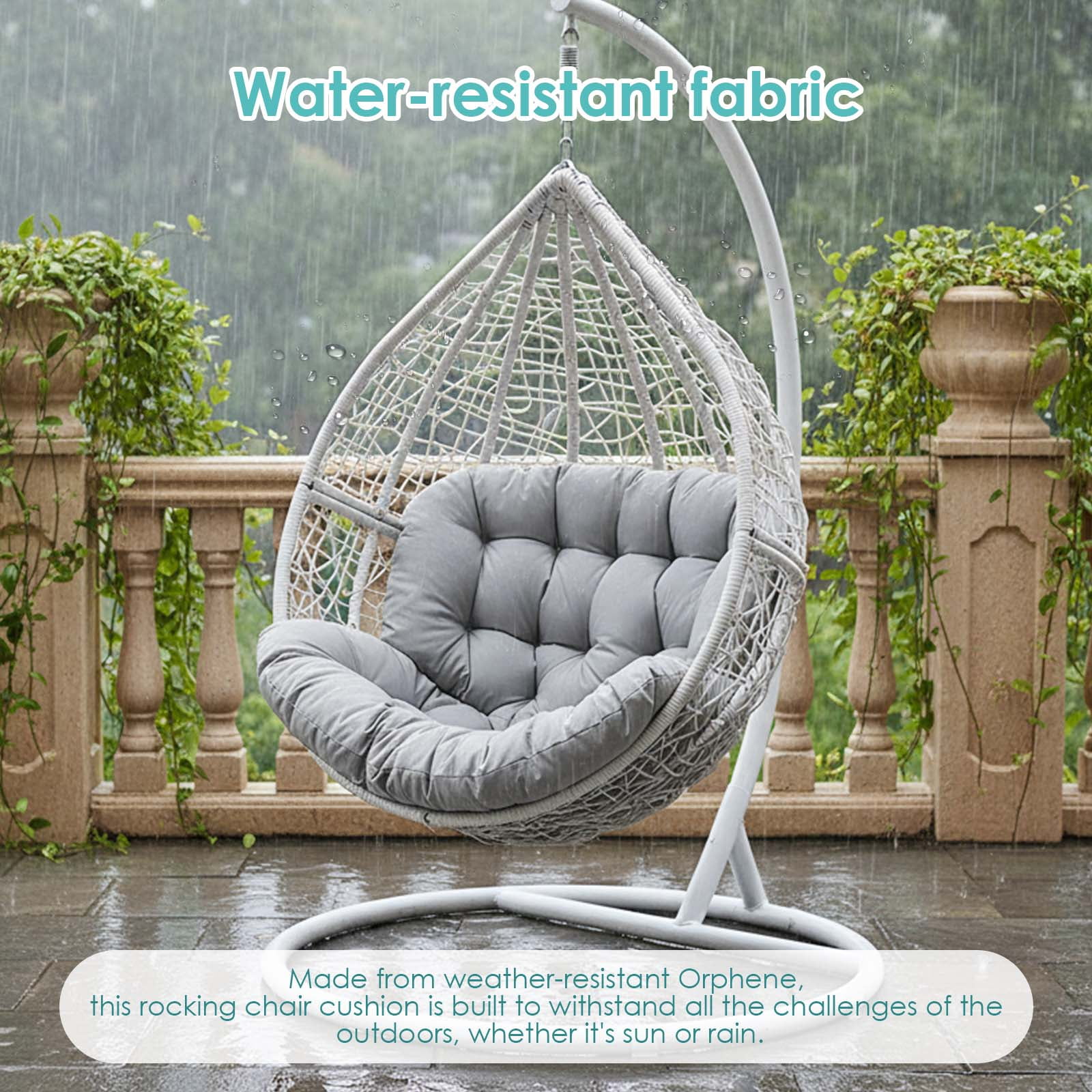 Eurhowing 4" Thick Egg Chair Cushion Replacement, Waterproof & Non-Slip Outdoor Patio Swing Chair Cushions, High-Density Soft Hanging Basket Seat Cushion, Gray
