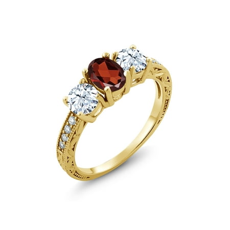 - 2.61 Ct Oval Red Garnet 18K Yellow Gold Plated Silver Ring